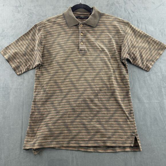 Jhane Barnes Polo Shirt Men Brown Striped Short Sleeve Size Small - Picture 1 of 10